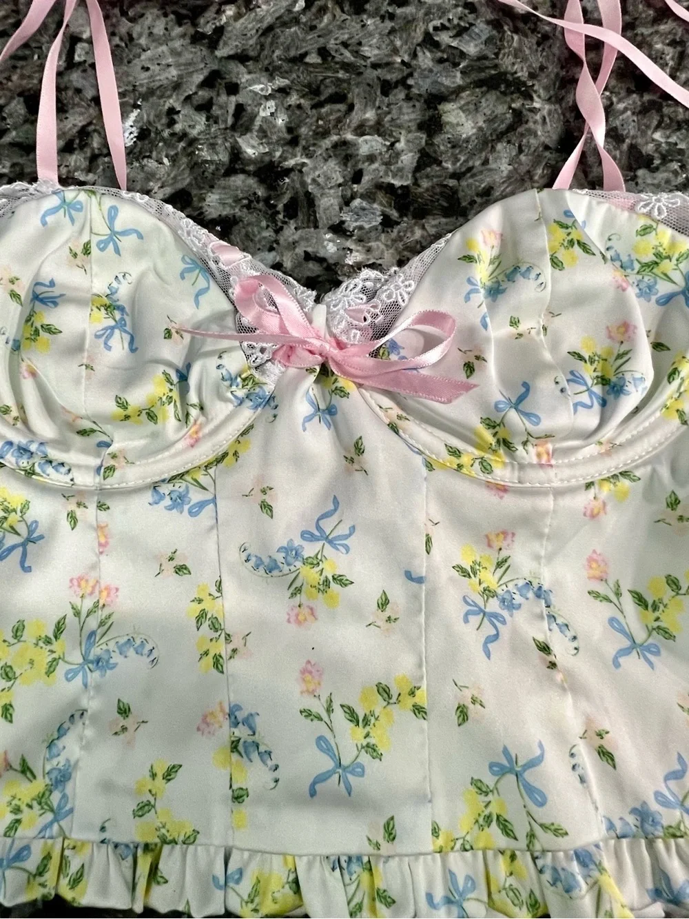 For Love & Lemons XS Charlotte Bustier Crop Top Dainty Floral Ruffle Trim